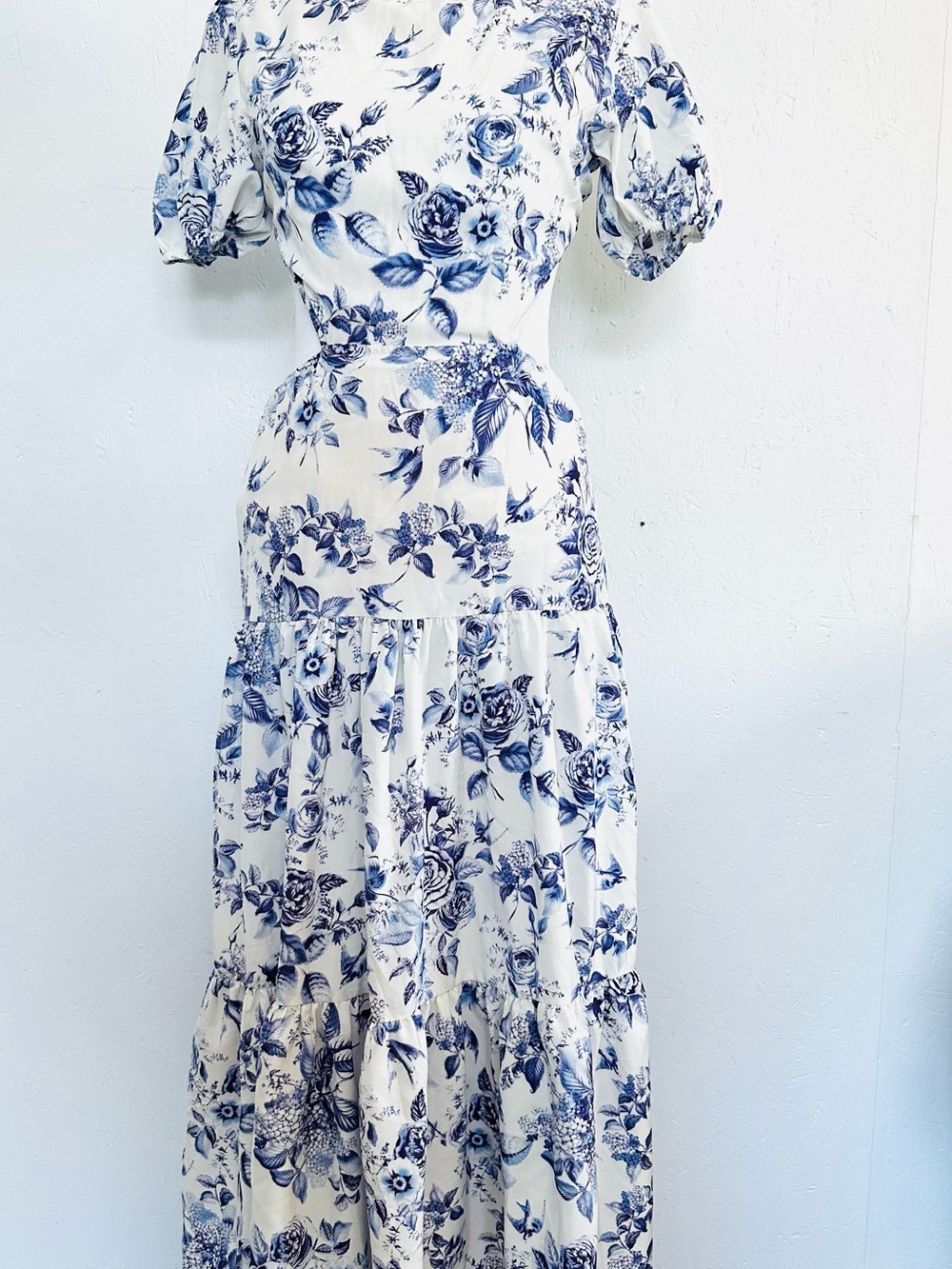 Petal & Pup White Maxi Dress with Blue Floral Print